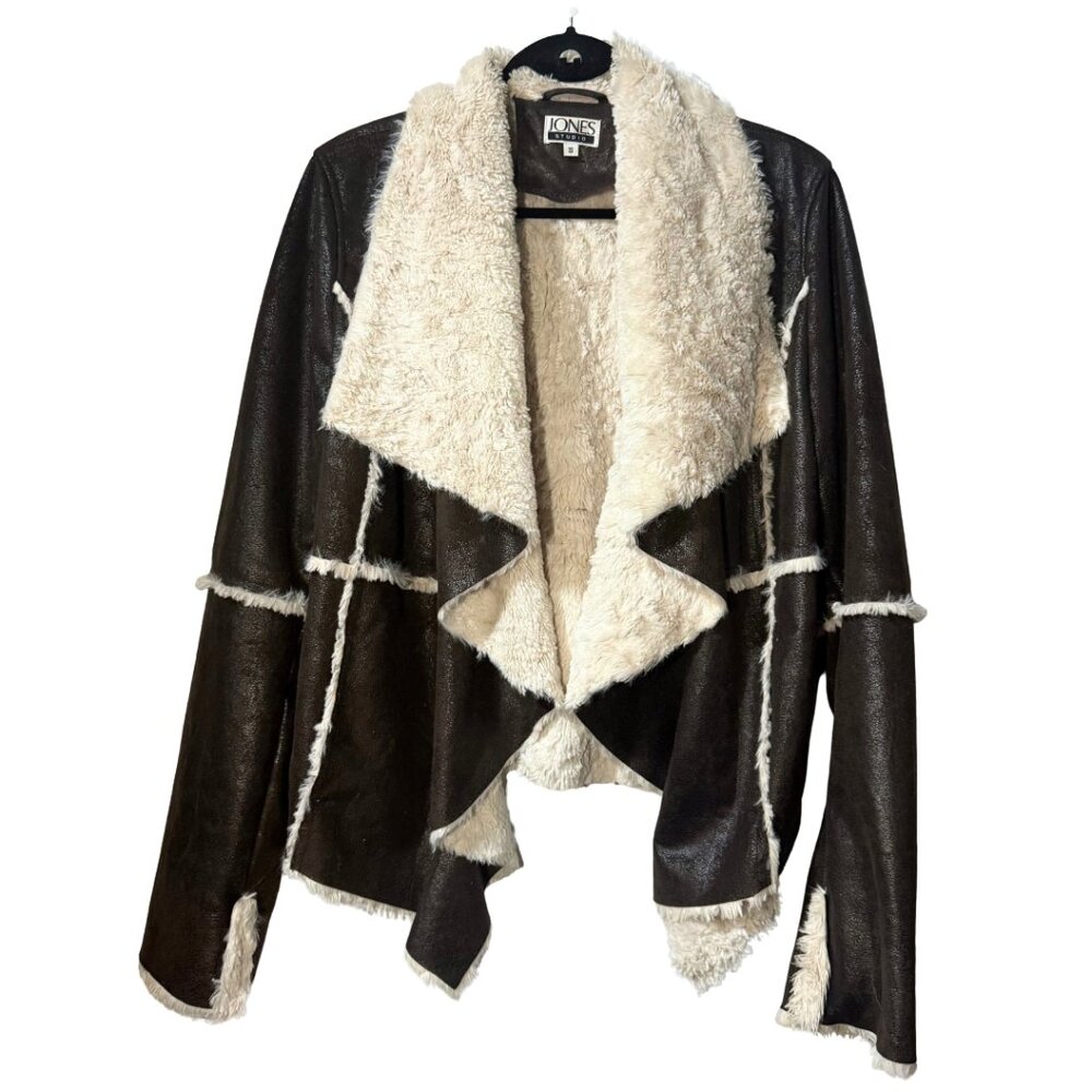 Jones Studio Women’s Faux Fur & Dark Brown Suede Jacket – Size M – Small Burn Ho